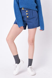 ENGLISH FACTORY - Buttoned Denim Shorts - SHORTS available at Objectrare