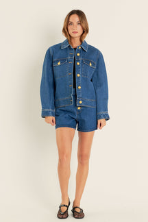 ENGLISH FACTORY - Buttoned Denim Shorts - SHORTS available at Objectrare