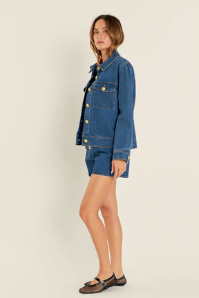 ENGLISH FACTORY - Buttoned Denim Shorts - SHORTS available at Objectrare