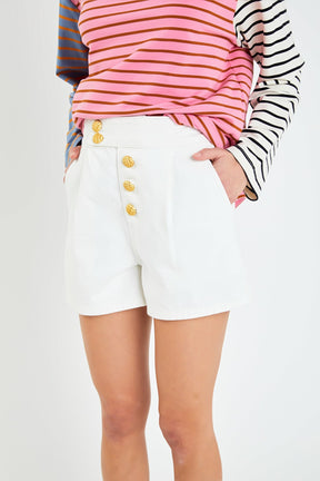 ENGLISH FACTORY - Buttoned Denim Shorts - SHORTS available at Objectrare