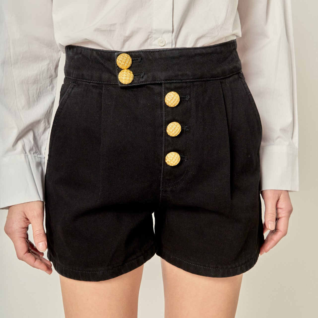 ENGLISH FACTORY - Buttoned Denim Shorts - SHORTS available at Objectrare