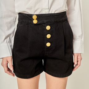 ENGLISH FACTORY - Buttoned Denim Shorts - SHORTS available at Objectrare