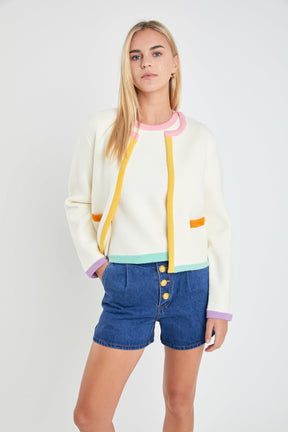 ENGLISH FACTORY - Color Block Sweater Cardigan - SWEATERS & KNITS available at Objectrare