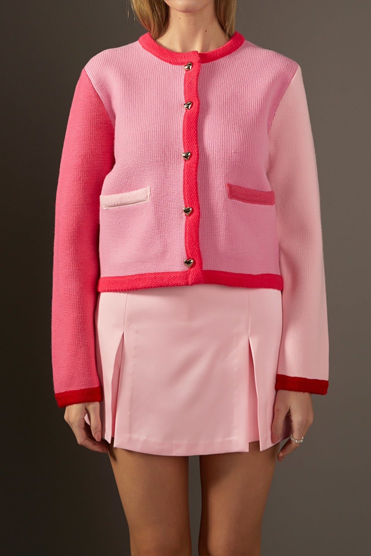 ENGLISH FACTORY - Pink Color Block Sweater Cardigan - SWEATERS & KNITS available at Objectrare