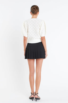 ENGLISH FACTORY - Textured Puff Short Sleeve Cardigan - SWEATERS & KNITS available at Objectrare