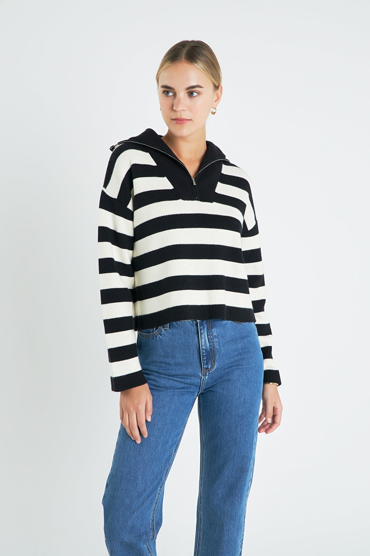 ENGLISH FACTORY - Striped Half-Zip Sweater - SWEATERS & KNITS available at Objectrare