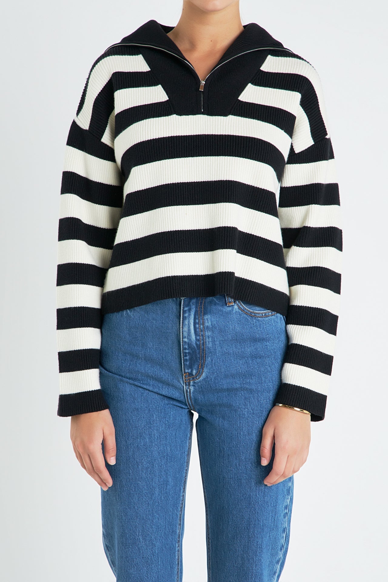 ENGLISH FACTORY - English Factory - Striped Half-Zip Sweater - SWEATERS & KNITS available at Objectrare