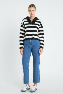 ENGLISH FACTORY - Striped Half-Zip Sweater - SWEATERS & KNITS available at Objectrare