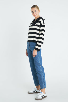 ENGLISH FACTORY - Striped Half-Zip Sweater - SWEATERS & KNITS available at Objectrare