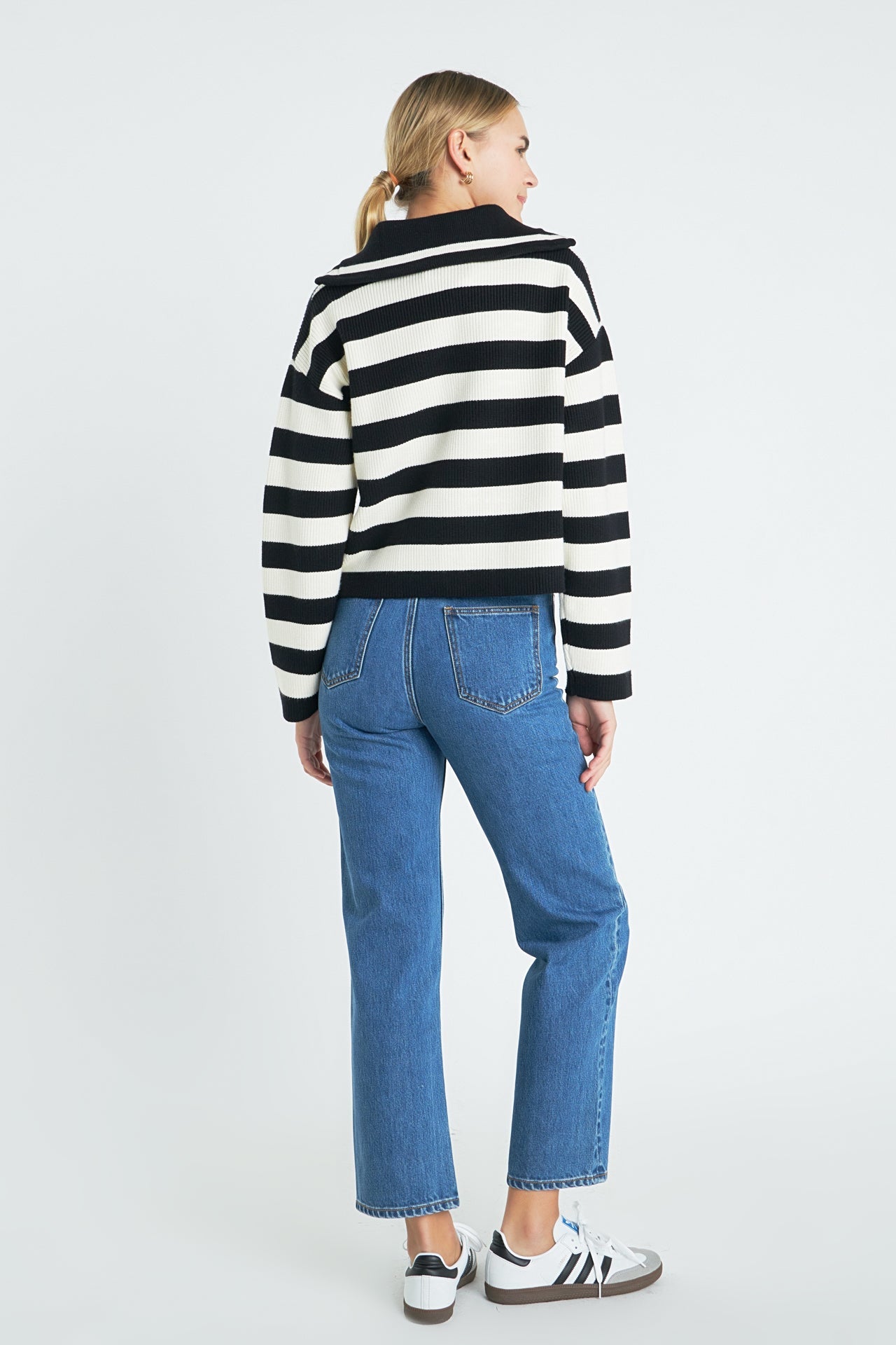 ENGLISH FACTORY - Striped Half-Zip Sweater - SWEATERS & KNITS available at Objectrare