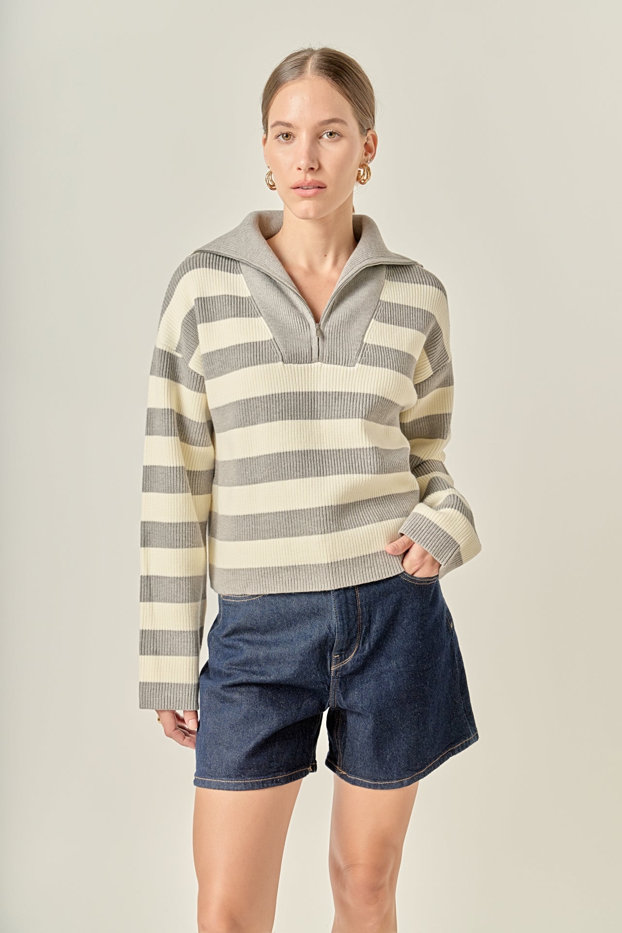 ENGLISH FACTORY - Striped Half-Zip Sweater - SWEATERS & KNITS available at Objectrare