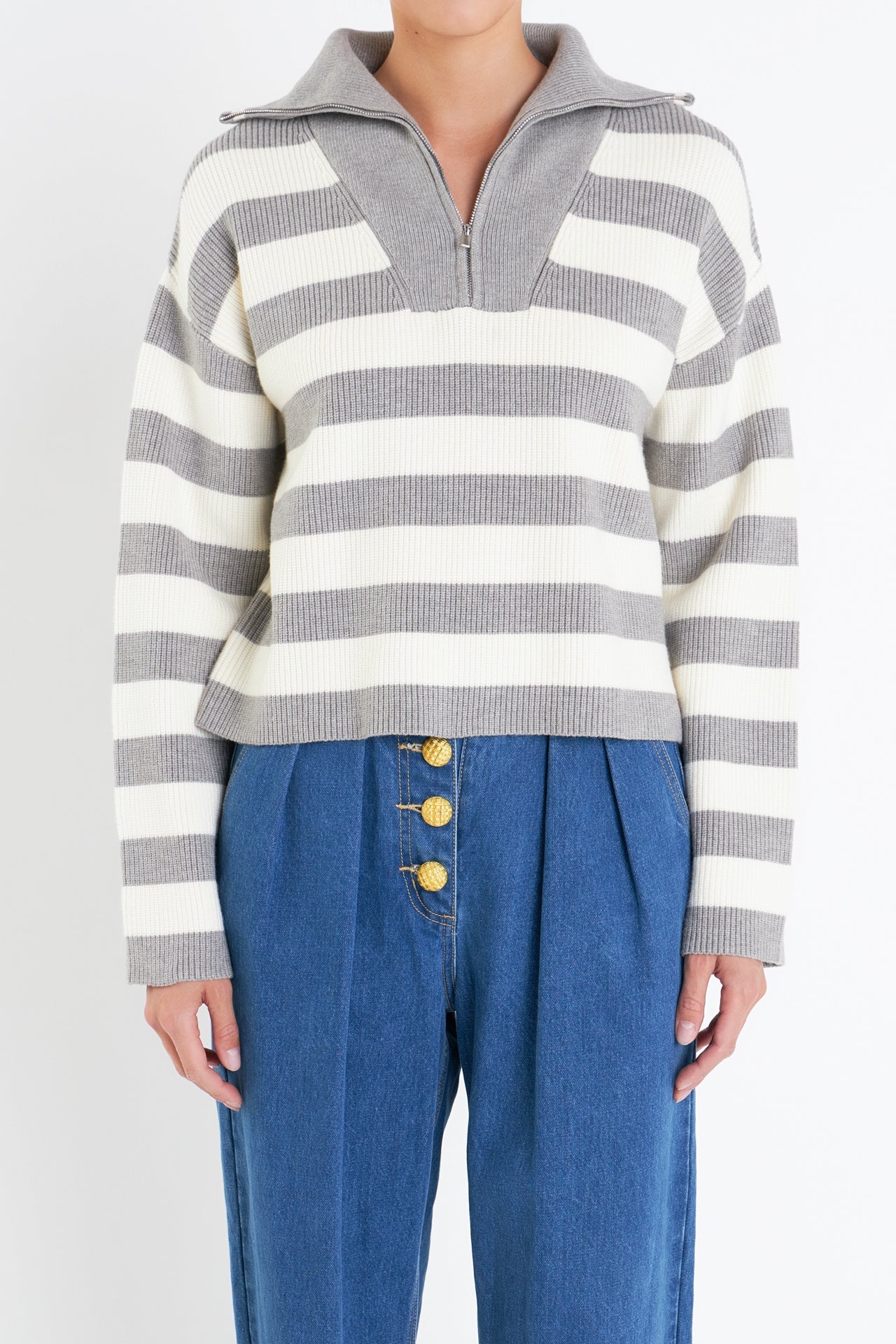 ENGLISH FACTORY - English Factory - Striped Half-Zip Sweater - SWEATERS & KNITS available at Objectrare