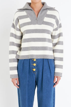 ENGLISH FACTORY - Striped Half-Zip Sweater - SWEATERS & KNITS available at Objectrare