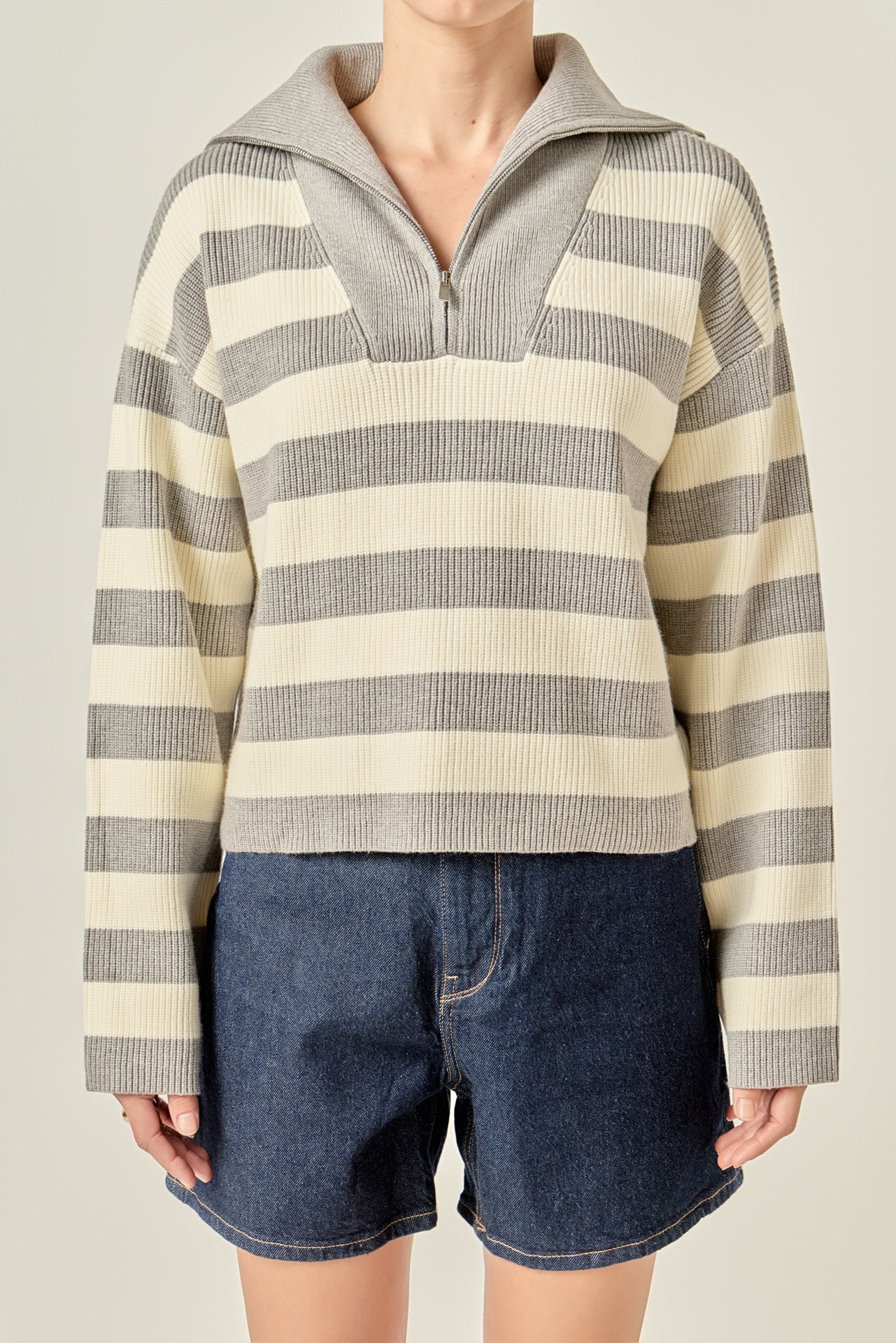 ENGLISH FACTORY - Striped Half-Zip Sweater - SWEATERS & KNITS available at Objectrare