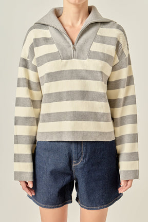 ENGLISH FACTORY - Striped Half-Zip Sweater - SWEATERS & KNITS available at Objectrare