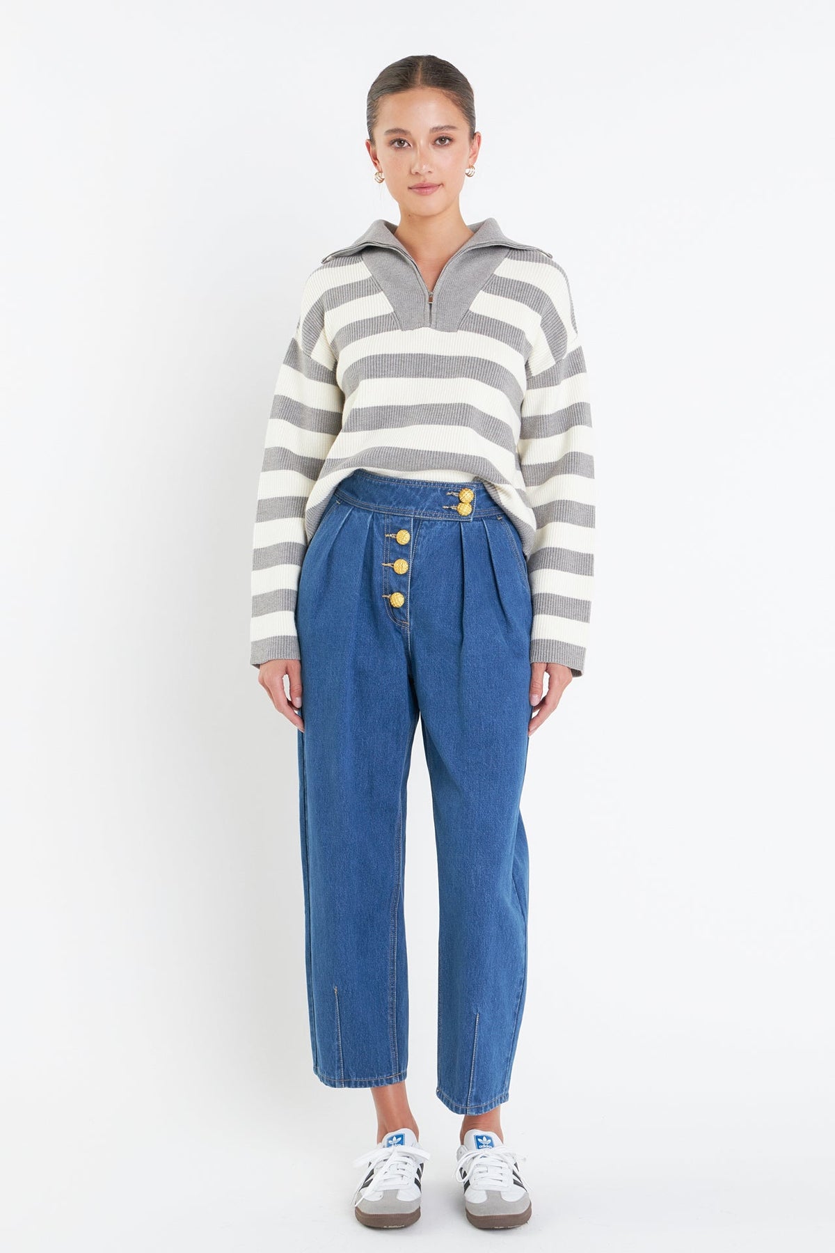 ENGLISH FACTORY - Striped Half-Zip Sweater - SWEATERS & KNITS available at Objectrare