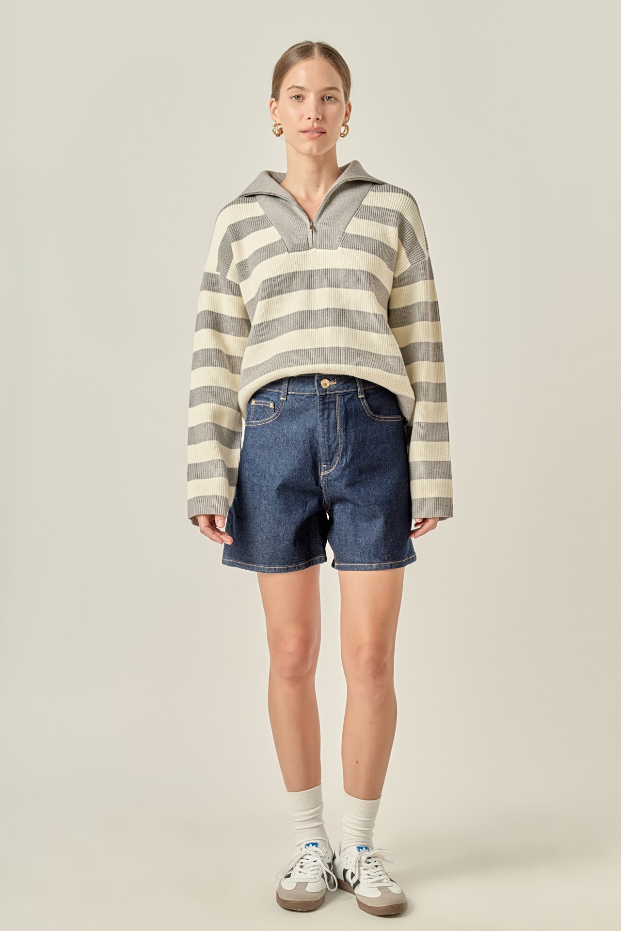 ENGLISH FACTORY - Striped Half-Zip Sweater - SWEATERS & KNITS available at Objectrare