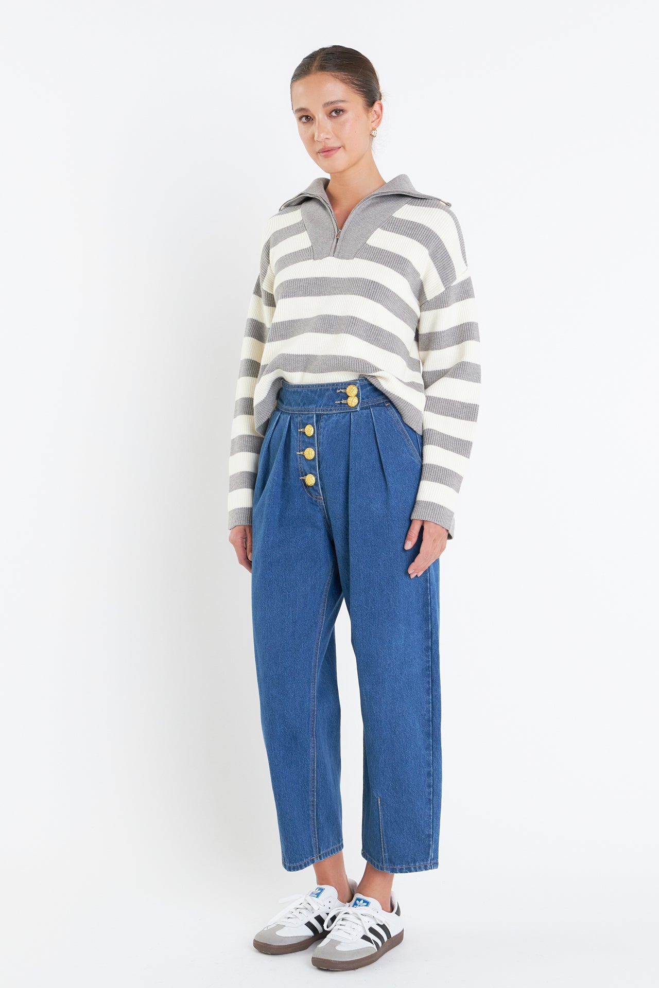 ENGLISH FACTORY - English Factory - Striped Half-Zip Sweater - SWEATERS & KNITS available at Objectrare