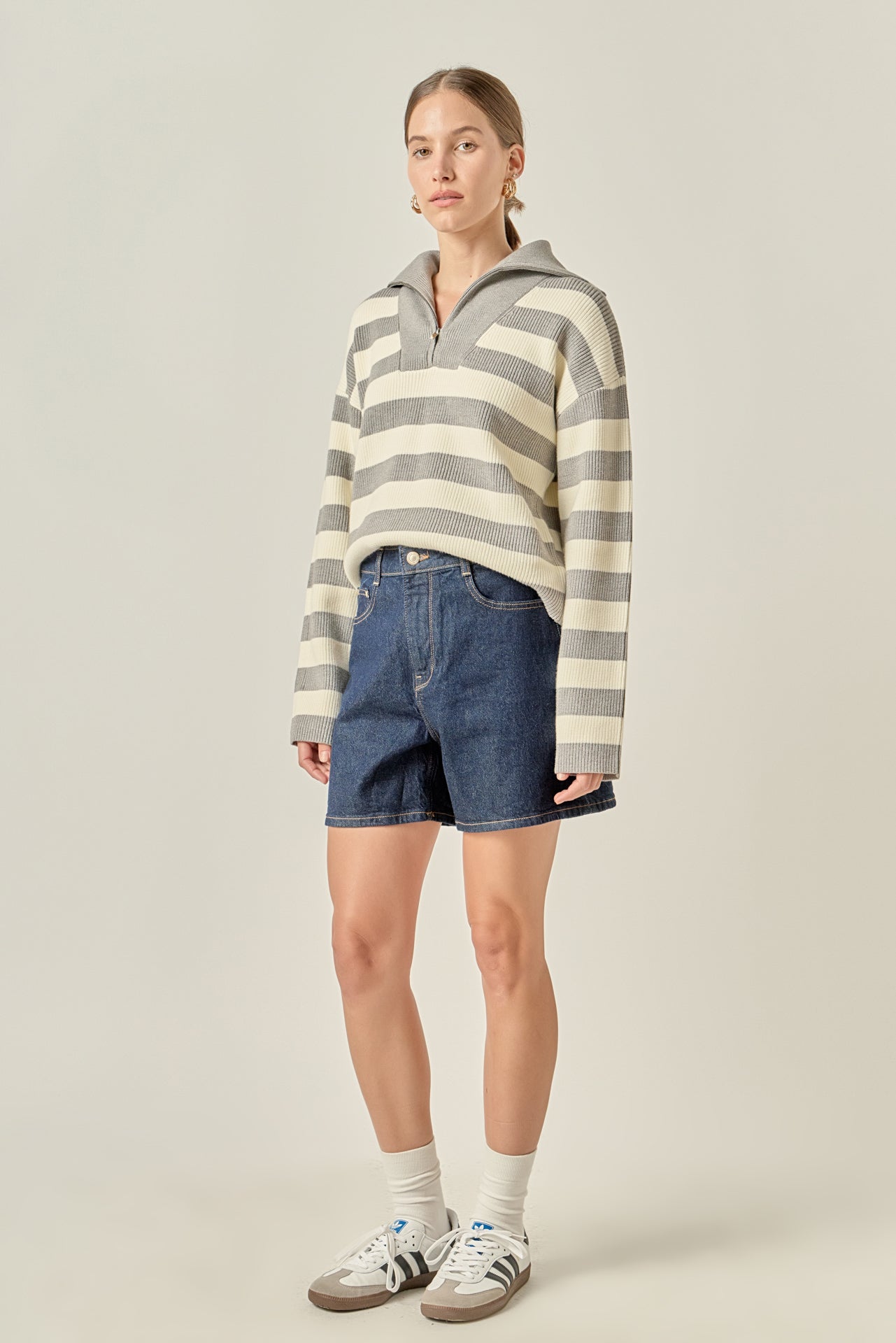 ENGLISH FACTORY - Striped Half-Zip Sweater - SWEATERS & KNITS available at Objectrare