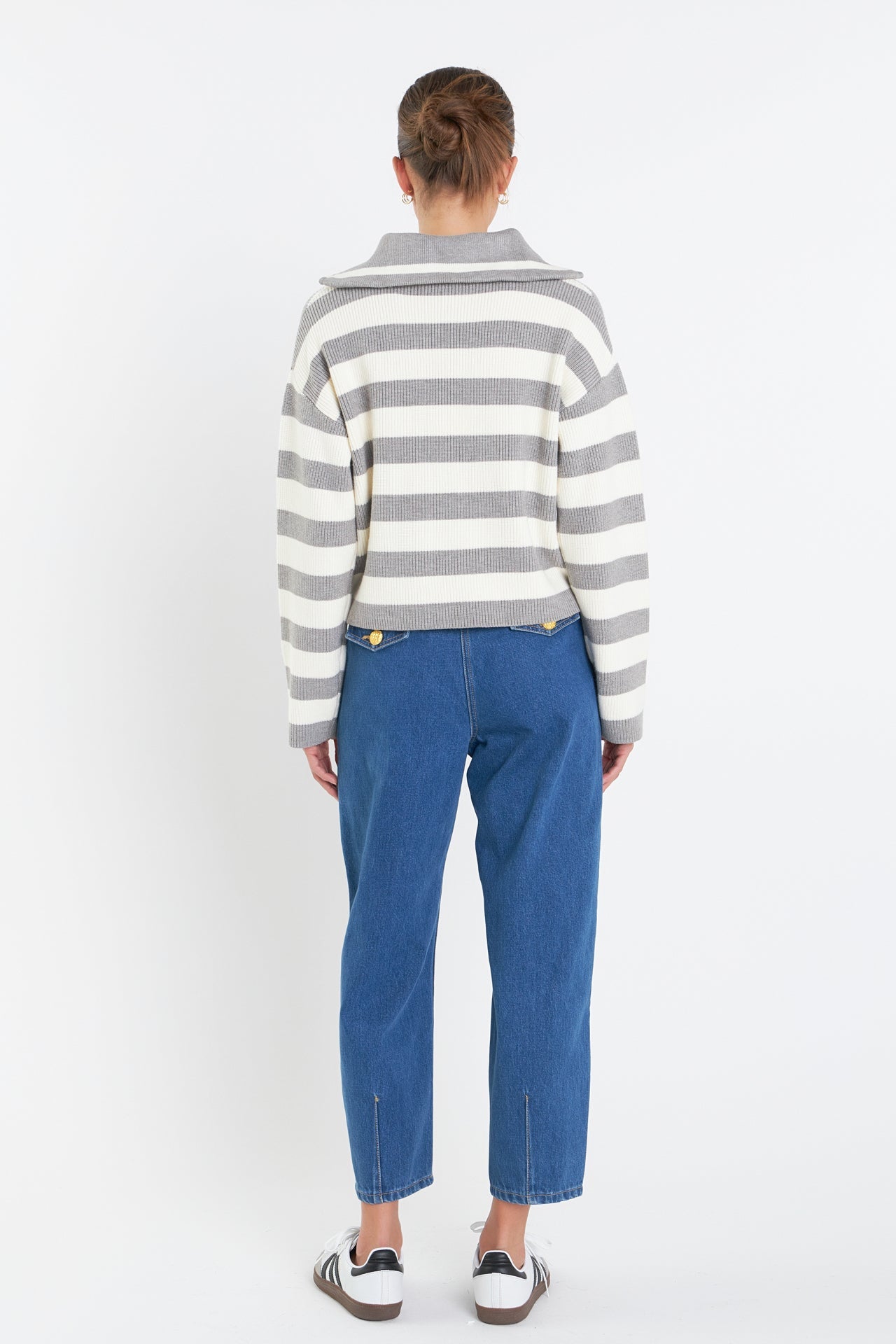 ENGLISH FACTORY - Striped Half-Zip Sweater - SWEATERS & KNITS available at Objectrare