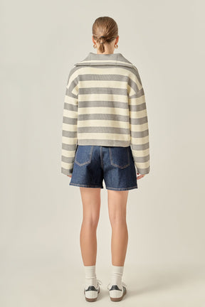 ENGLISH FACTORY - Striped Half-Zip Sweater - SWEATERS & KNITS available at Objectrare