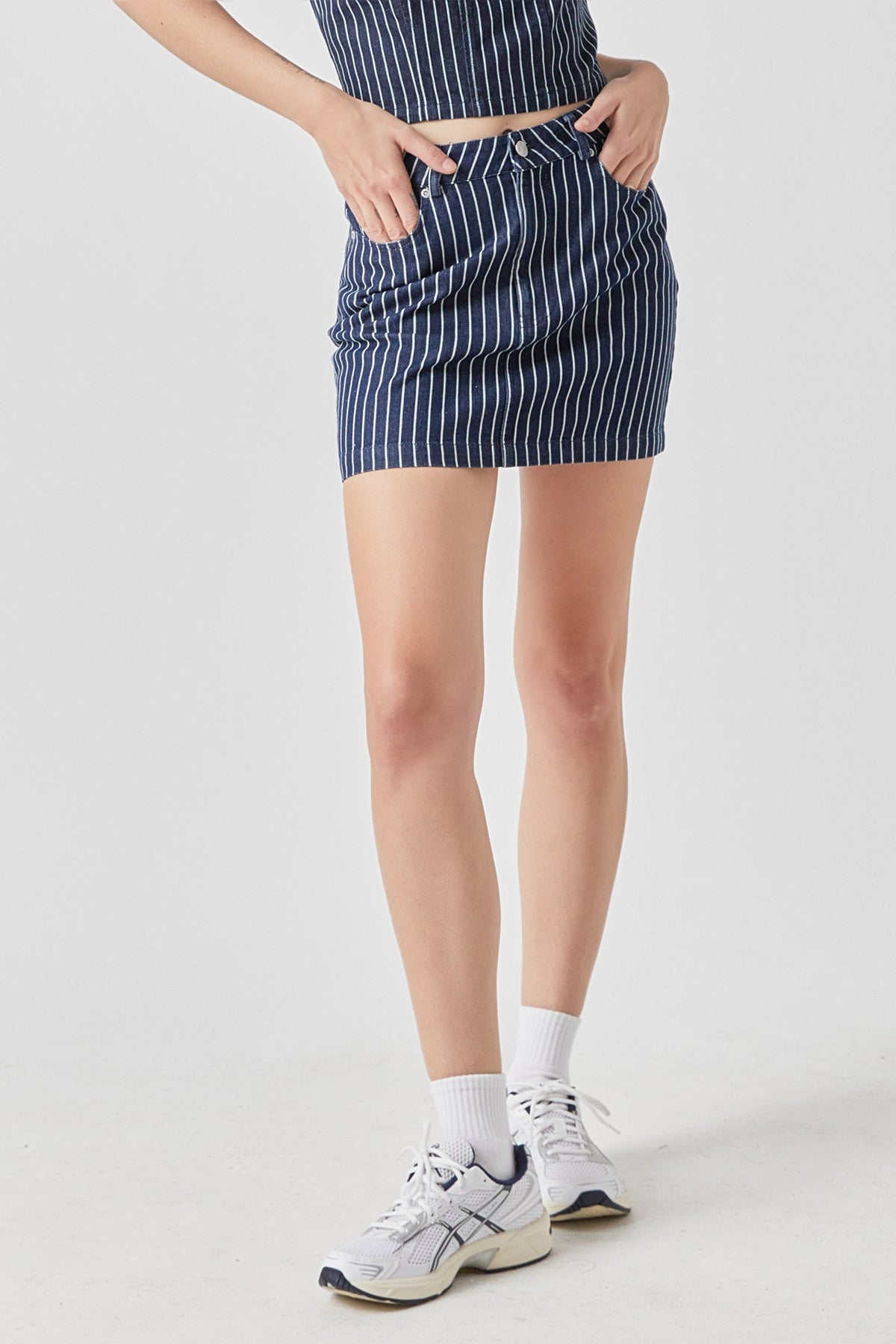 GREY LAB - Pin Striped Denim Mini SKirt - SKIRTS available at Objectrare