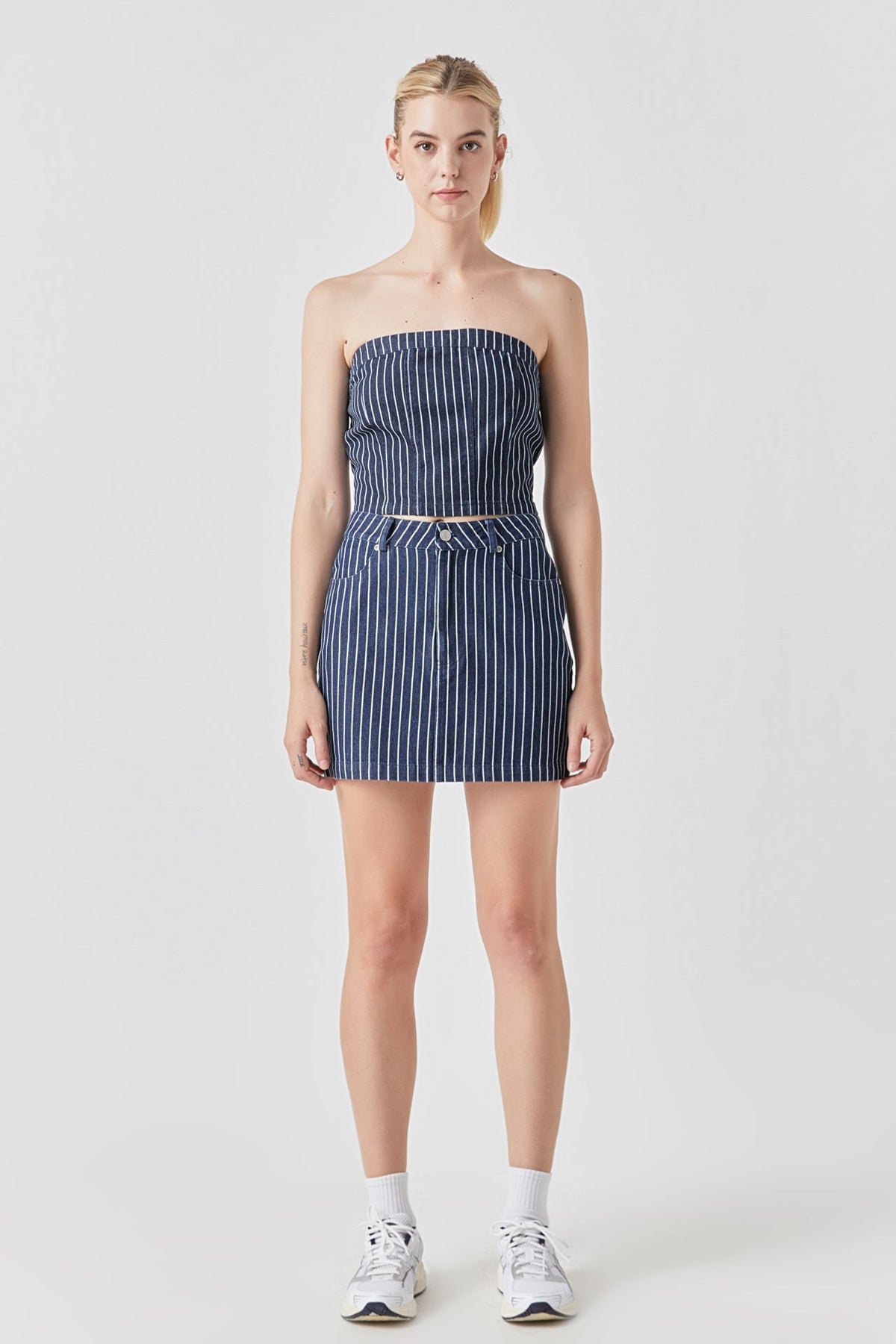 GREY LAB - Pin Striped Denim Mini SKirt - SKIRTS available at Objectrare