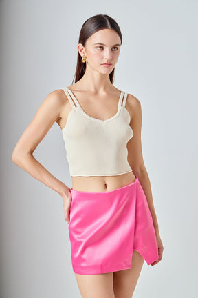 ENDLESS ROSE - Satin Asymmetric Skort - SKORTS available at Objectrare