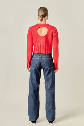 ENGLISH FACTORY - Open Back Cropped Sweater - SWEATERS & KNITS available at Objectrare