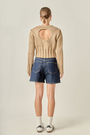 ENGLISH FACTORY - Open Back Cropped Sweater - SWEATERS & KNITS available at Objectrare