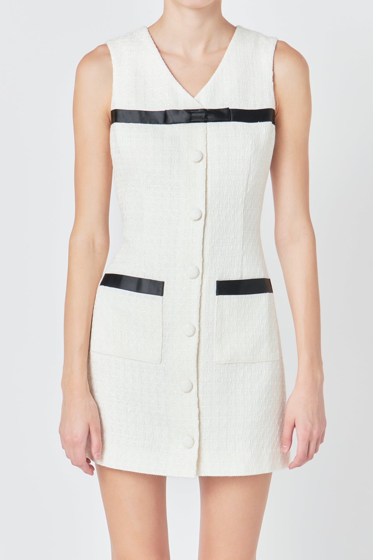 Satin Bow Tweed Shirt Dress