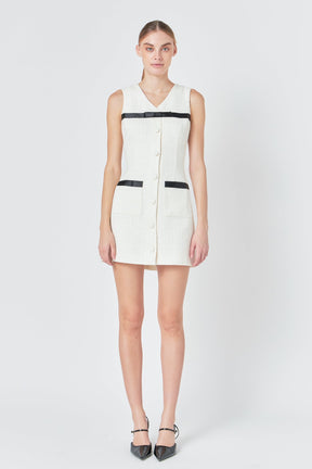 Satin Bow Tweed Shirt Dress