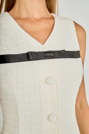 ENDLESS ROSE - Satin Bow Tweed Shirt Dress - DRESSES available at Objectrare