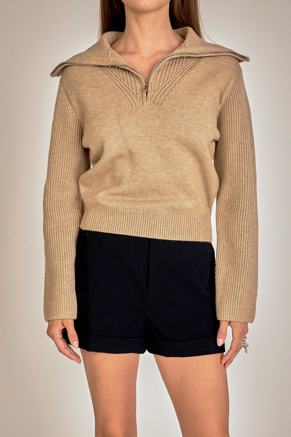ENGLISH FACTORY - Ribbed Contrast Zip Up Sweater - SWEATERS & KNITS available at Objectrare