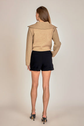 Ribbed Contrast Zip Up Sweater