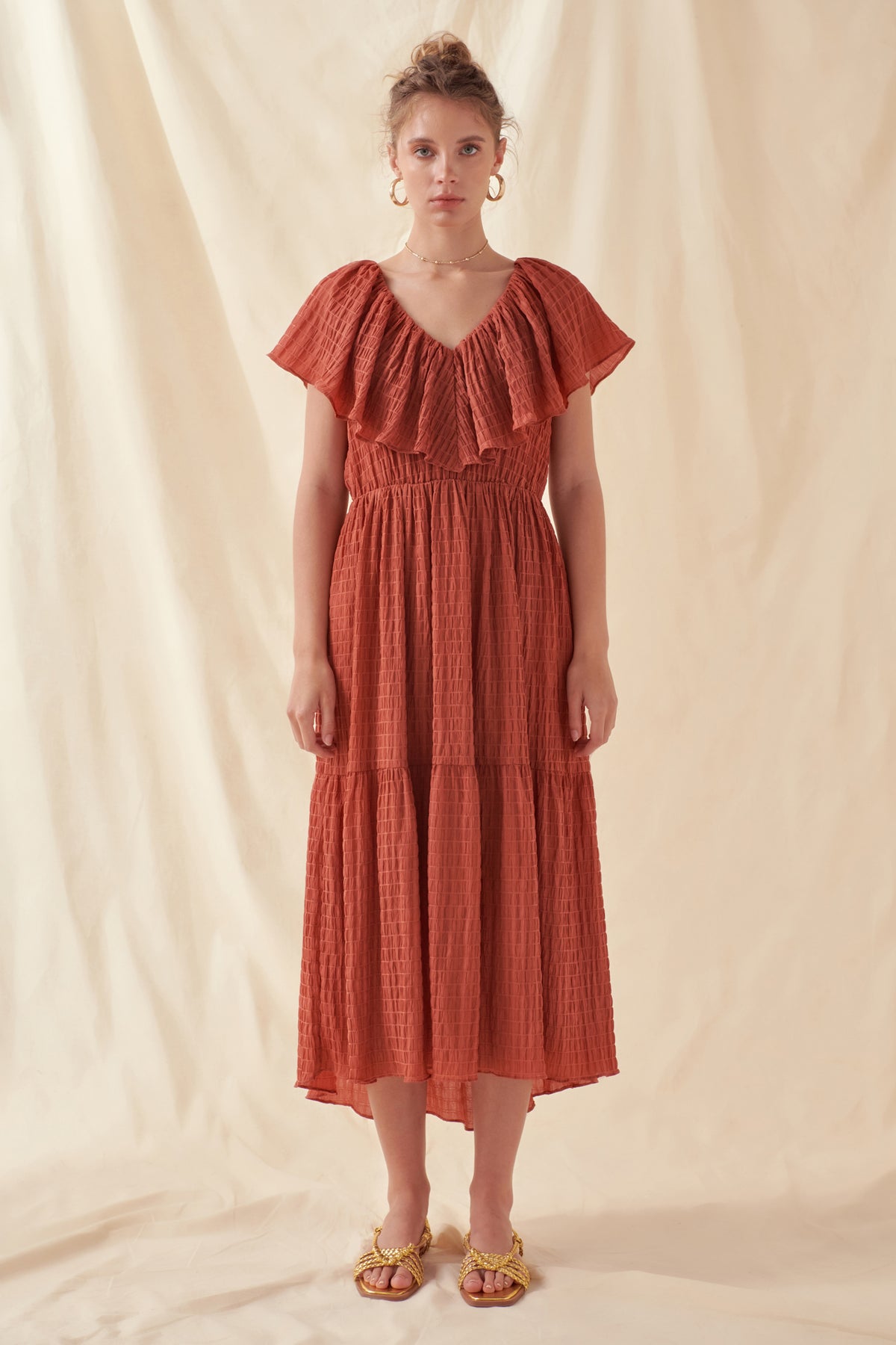 FREE THE ROSES - Midi Dress with Ruffle Detail - DRESSES available at Objectrare
