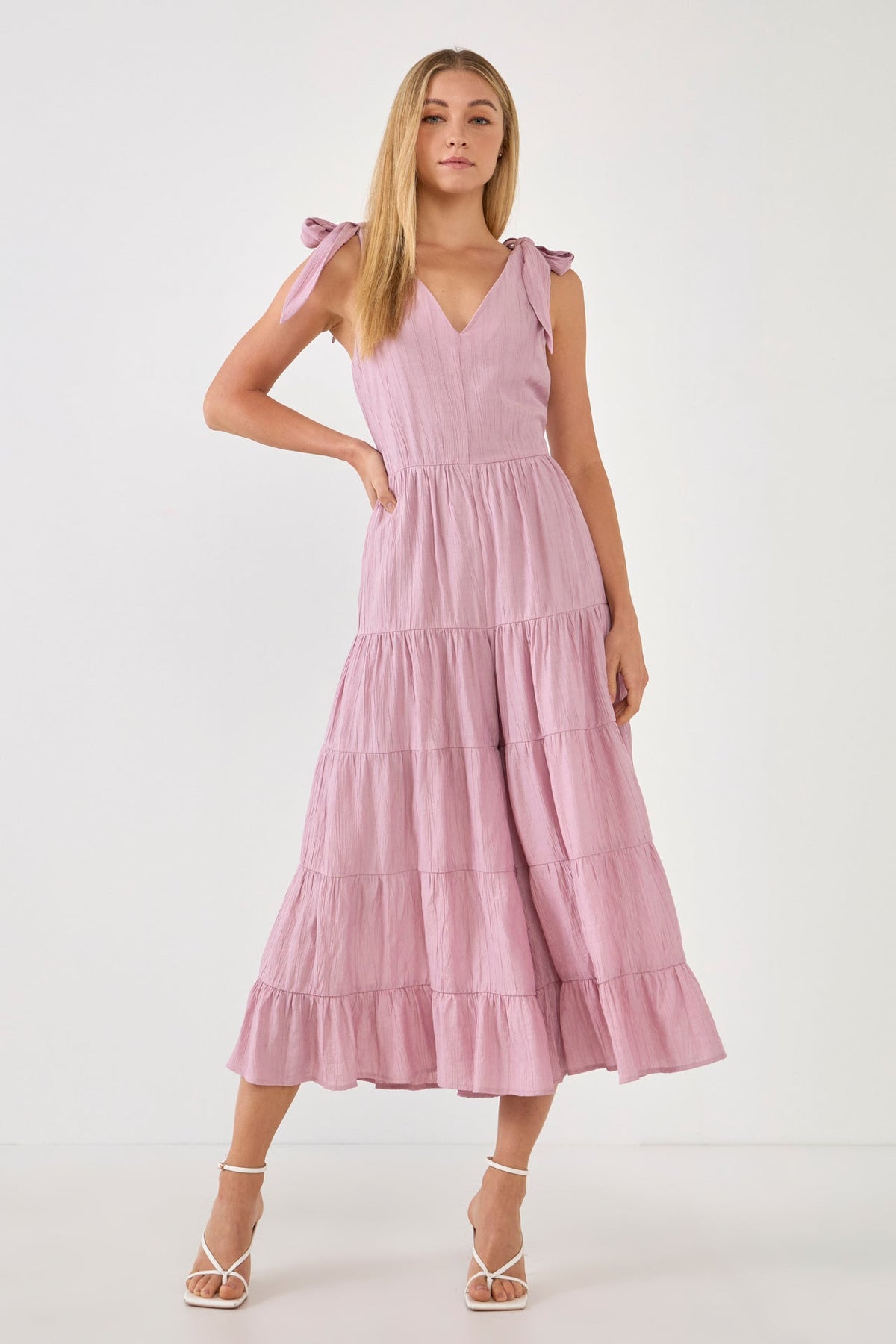 FREE THE ROSES - Tiered Jumpsuit with Bow Tie Shoulders - JUMPSUITS available at Objectrare