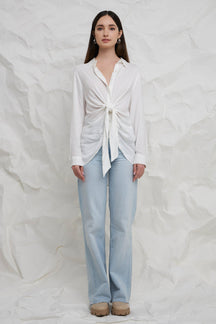 ENGLISH FACTORY - Front Tie Oversized Collared Top - TOPS available at Objectrare