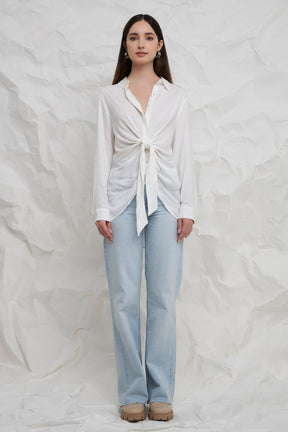 ENGLISH FACTORY - Front Tie Oversized Collared Top - TOPS available at Objectrare