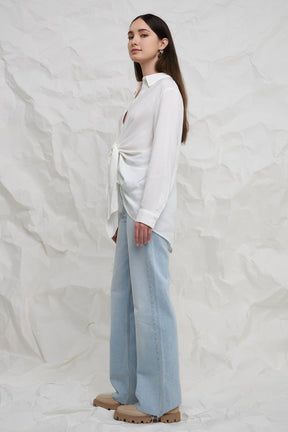 ENGLISH FACTORY - Front Tie Oversized Collared Top - TOPS available at Objectrare