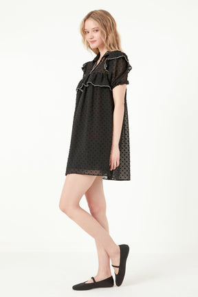 FREE THE ROSES - Free The Roses - Swiss Dot Mini Dress with Ruffle Detail - DRESSES available at Objectrare