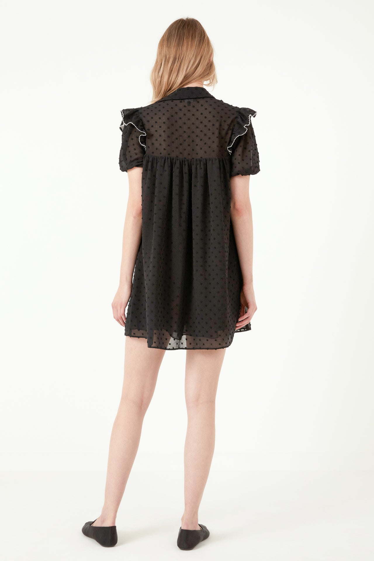 FREE THE ROSES - Free The Roses - Swiss Dot Mini Dress with Ruffle Detail - DRESSES available at Objectrare