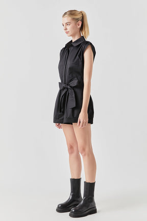 GREY LAB - Grey Lab - Shoulder Pleated Collared Romper - ROMPERS available at Objectrare