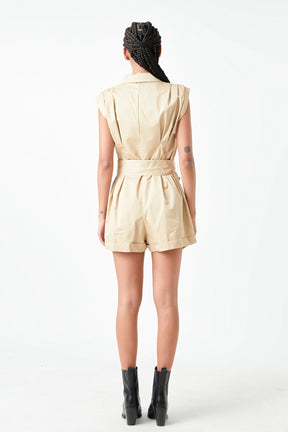 GREY LAB - Grey Lab - Shoulder Pleated Collared Romper - ROMPERS available at Objectrare