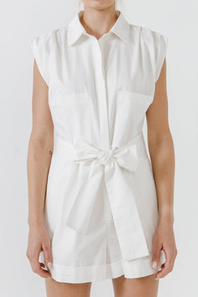 GREY LAB - Shoulder Pleated Collared Romper - ROMPERS available at Objectrare