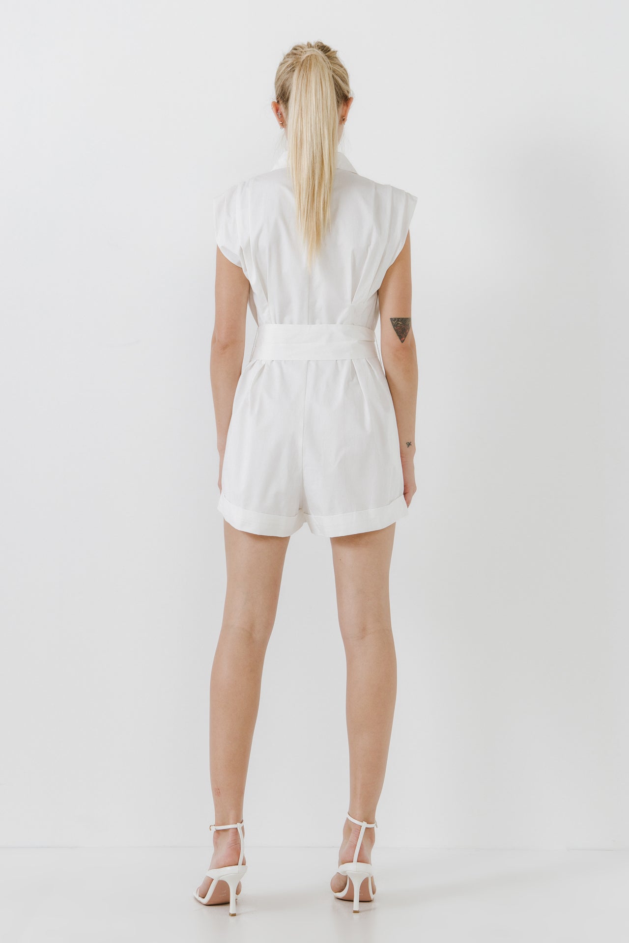 GREY LAB - Grey Lab - Shoulder Pleated Collared Romper - ROMPERS available at Objectrare