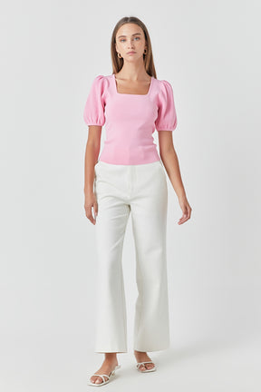 ENDLESS ROSE - Knit Square Neck Puff Top - TOPS available at Objectrare