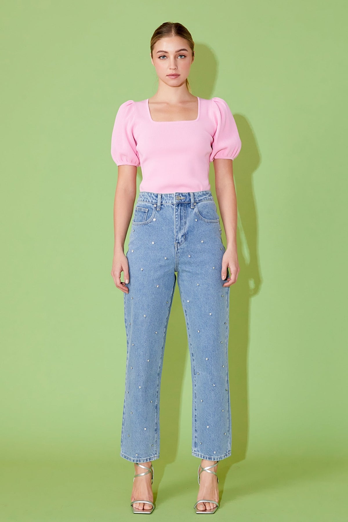 ENDLESS ROSE - Endless Rose - Knit Square Neck Puff Top - TOPS available at Objectrare