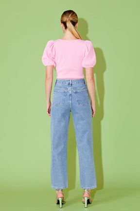 ENDLESS ROSE - Endless Rose - Knit Square Neck Puff Top - TOPS available at Objectrare