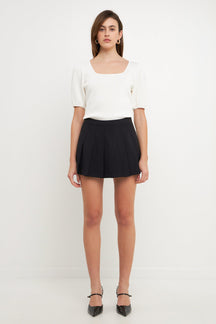 ENDLESS ROSE - Knit Square Neck Puff Top - TOPS available at Objectrare